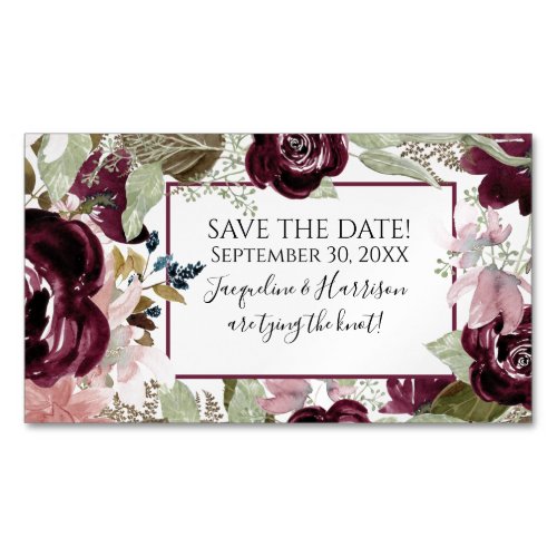 Blush Burgundy Floral Elegant Foliage Save Date Business Card Magnet