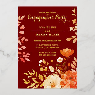 Blush Burgundy Floral Engagement Party Foil Invitation