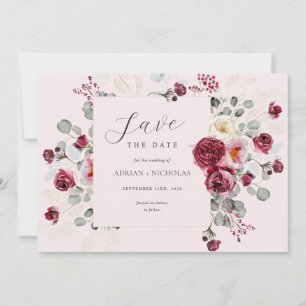Blush & Burgundy Floral Frame Pink Wedding Save The Date