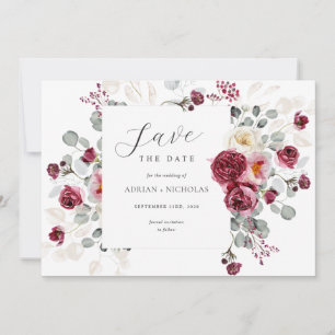 Blush & Burgundy Floral Frame Wedding Save The Date