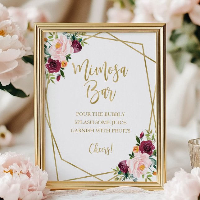 Blush Burgundy Floral Geometric Mimosa Bar Sign (Creator Uploaded)