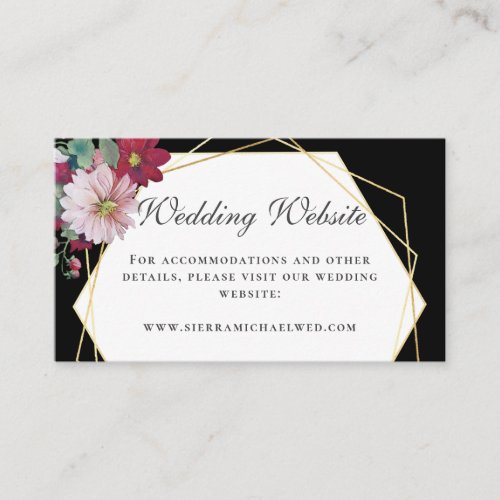 Blush Burgundy Floral Gold Black Wedding Website Enclosure Card
