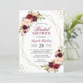 Blush Burgundy Floral Gold Frame Bridal Shower Invitation (Standing Front)