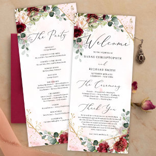 Blush burgundy floral gold geometric boho wedding program