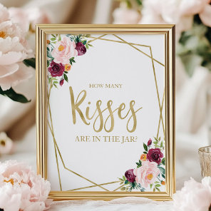 Blush Burgundy Floral How Many Kisses Sign