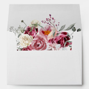 Blush & Burgundy Floral Inset Linen Envelope
