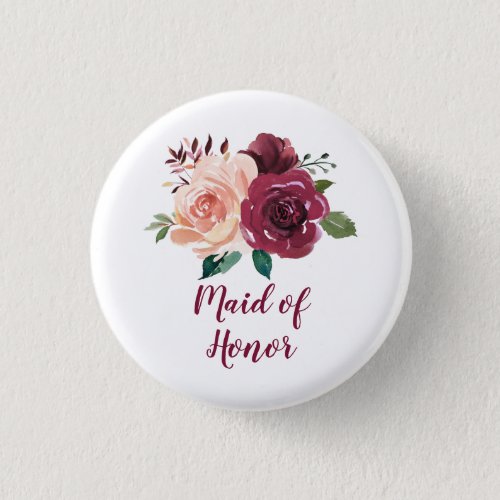 Blush Burgundy Floral Maid Of Honor Button