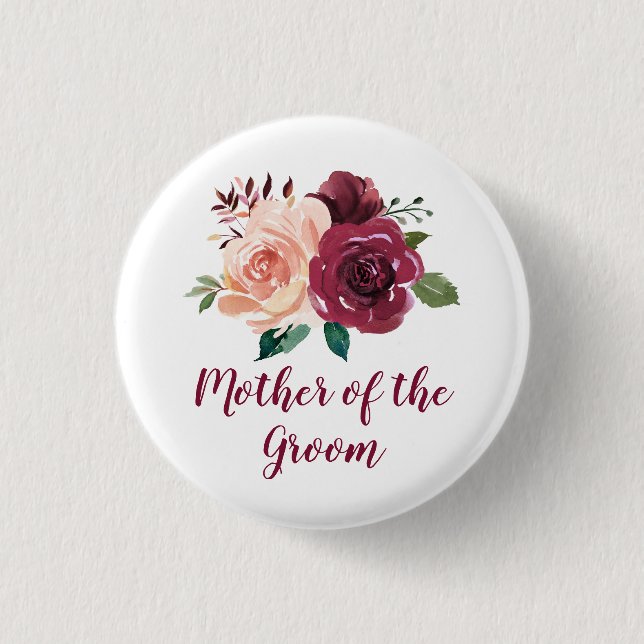 Blush Burgundy Floral Mother of the Groom Button (Front)