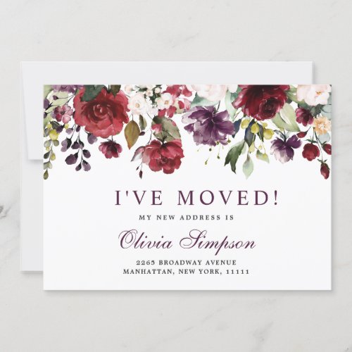 Blush Burgundy Floral Moving Announcement Cards