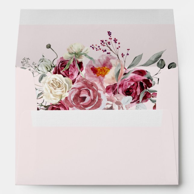 Blush & Burgundy Floral Pink Linen Envelope (Back (Bottom))