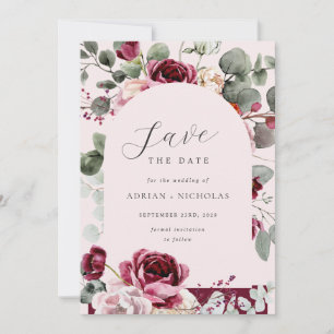 Blush & Burgundy Floral Pink Wedding Save The Date