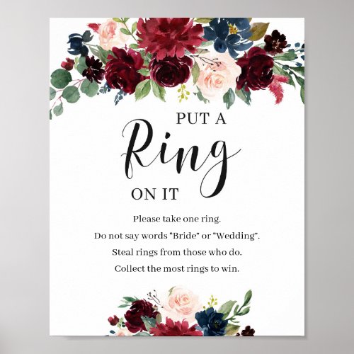 Blush Burgundy Floral put a ring on it game sign