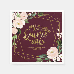 Blush Burgundy Floral Quinceanera Napkins