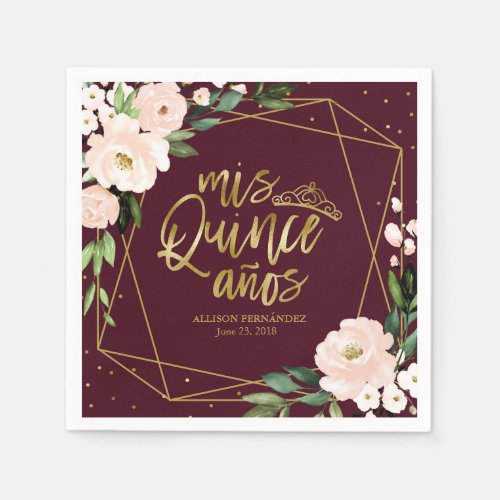 Blush Burgundy Floral Quinceanera Napkins