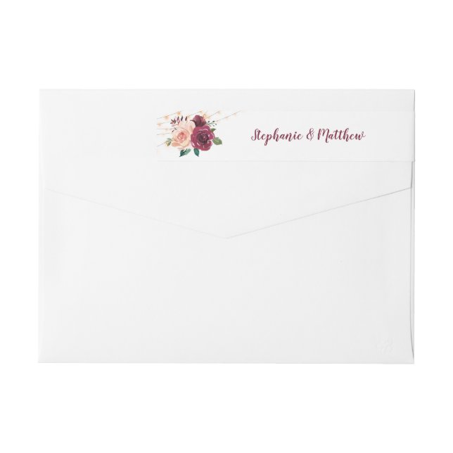 Blush Burgundy Floral String Lights Wedding Wrap Around Label (Back)