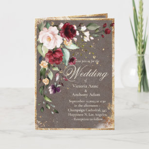 Blush Burgundy Floral Watercolor Rustic Wedding In Invitation