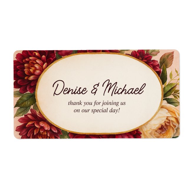 Blush Burgundy Floral Watercolor Wedding Label (Front)
