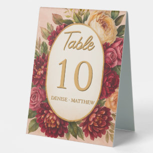 Blush Burgundy Floral Watercolor Wedding Table Tent