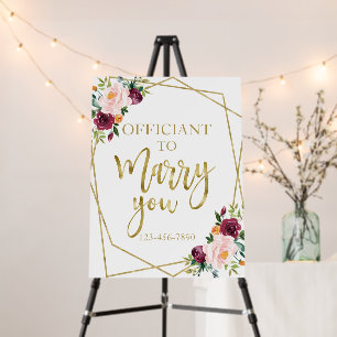 Blush Burgundy Floral Wedding Officiant Sign