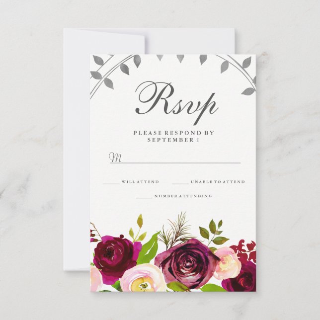 Blush & Burgundy Floral Wedding RSVP (Front)