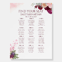 Blush Burgundy Floral Wedding Seating Chart