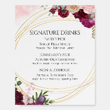 Blush Burgundy Floral Wedding Signature Drinks