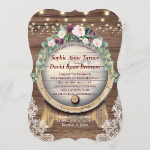 Blush Burgundy Floral Wine Barrel Lace Wedding Invitation