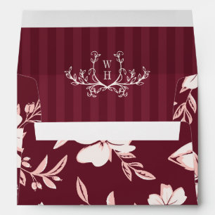 Blush Burgundy Florals Greenery Monogram Wedding Envelope