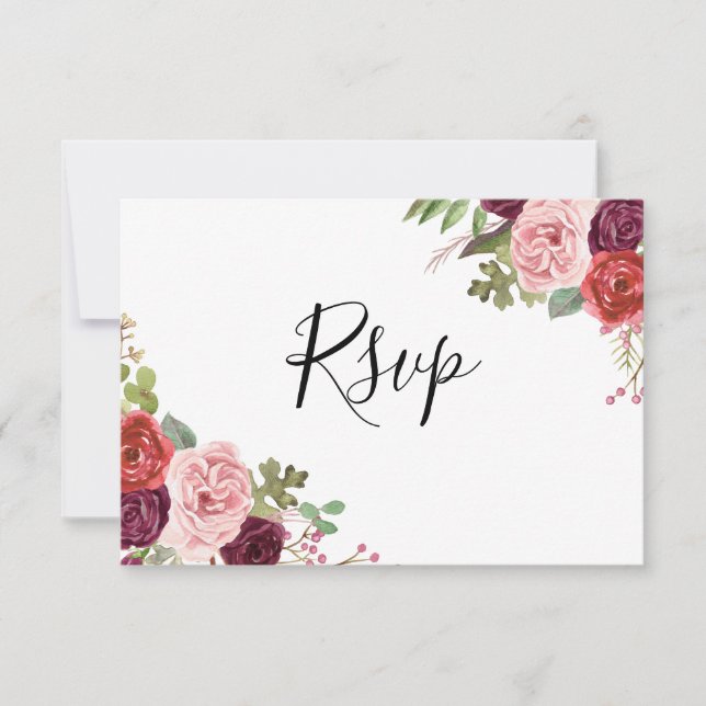 Blush & Burgundy Flowers All Occasions RSVP (Front)
