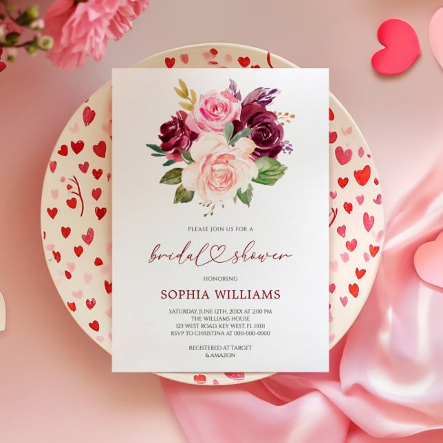 Blush Burgundy Flowers Bridal Shower Invitation (Creator Uploaded)