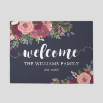 Blush & Burgundy Flowers  - Family Name - Welcome Doormat
