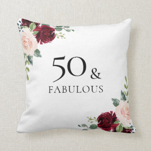 Blush Burgundy Flowers Womans 50th Birthday Gift Throw Pillow