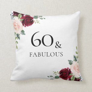Blush Burgundy Flowers Womans 60th Birthday Gift Throw Pillow