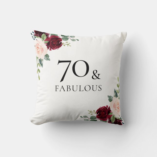 Blush Burgundy Flowers Womans 70th Birthday Gift Throw Pillow (Front)