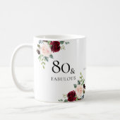 Blush Burgundy Flowers Womans 80th Birthday Gift Coffee Mug (Left)