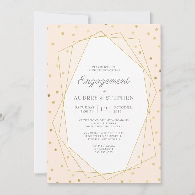 Blush Burgundy Gold Confetti Engagement Party Invitation (Front)