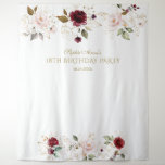 Blush Burgundy Gold Floral 18 Birthday Photo Prop Tapestry at Zazzle