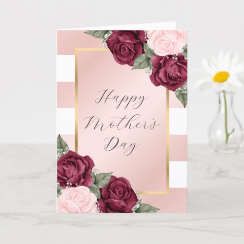 Blush Burgundy Gold Floral Photo Mothers Day Card