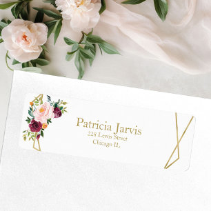 Blush Burgundy Gold Geometric Watercolor Floral Label