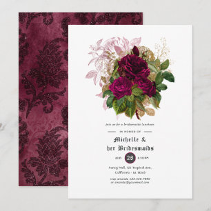 Blush Burgundy Gold Shabby Bridesmaids Luncheon Invitation