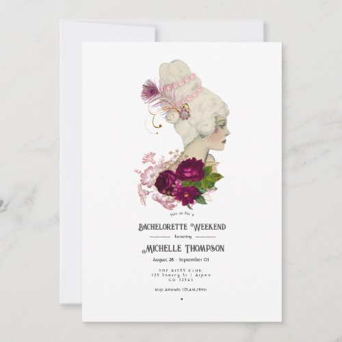 Blush Burgundy Gold Shabby Floral Bachelorette Inv Invitation