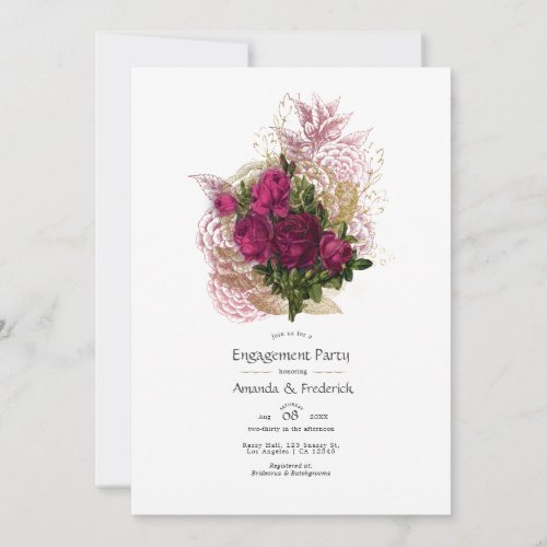 Blush Burgundy Gold Shabby Floral Engagement Party Invitation