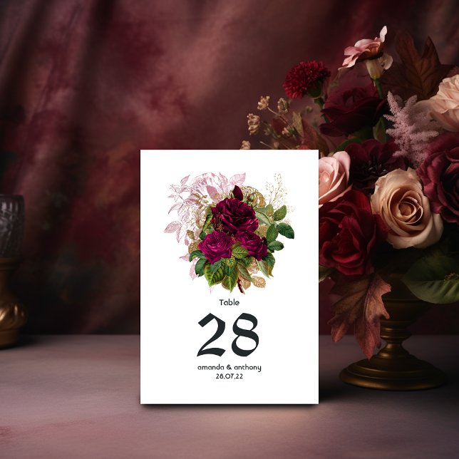 Blush Burgundy Gold Shabby Wedding Table Number (Creator Uploaded)