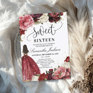 Blush burgundy maroon flowers princess dress invitation