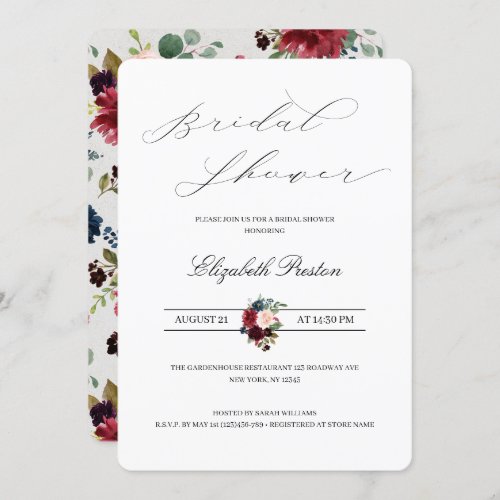 Blush Burgundy Marsala Floral Bridal Shower Invitation