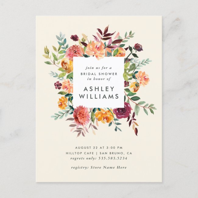 Blush & Burgundy Marsala Floral Bridal Shower Invitation Postcard