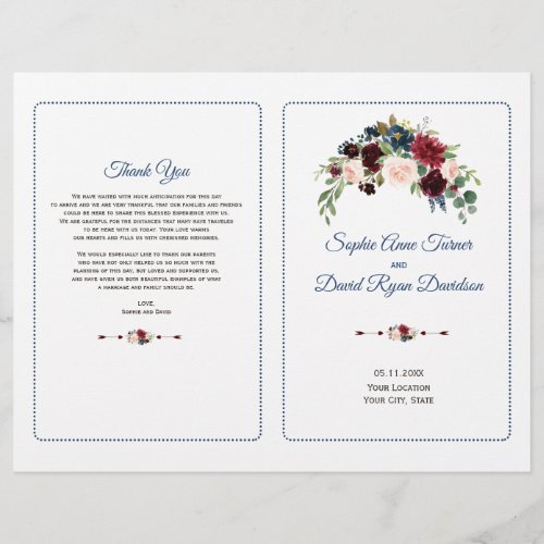 Blush Burgundy Marsala Floral Wedding Program Flyer