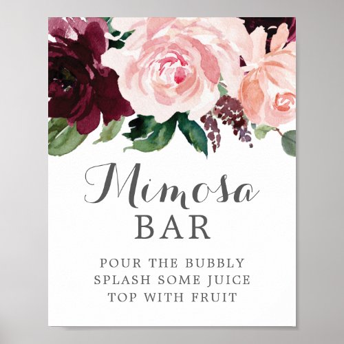 Blush Burgundy Mimosa Bar Editable Sign