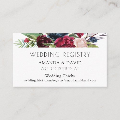 Blush Burgundy Navy Floral Fall Wedding Registry Enclosure Card