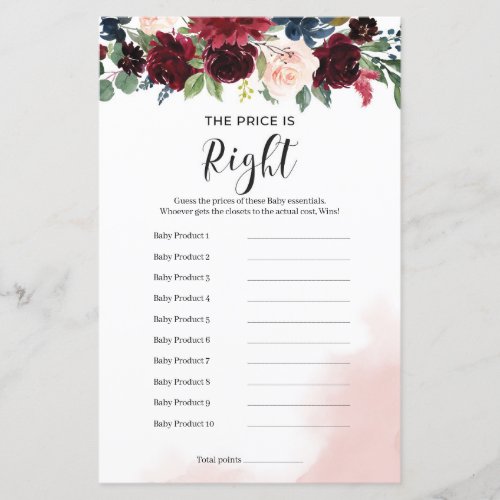 Blush burgundy navy floral the price is right game